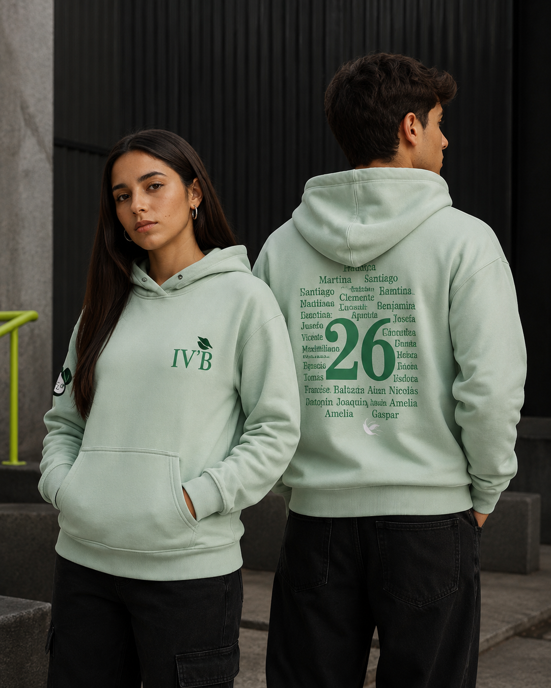 Polerón verde tipo canguro personalizado para estudiantes